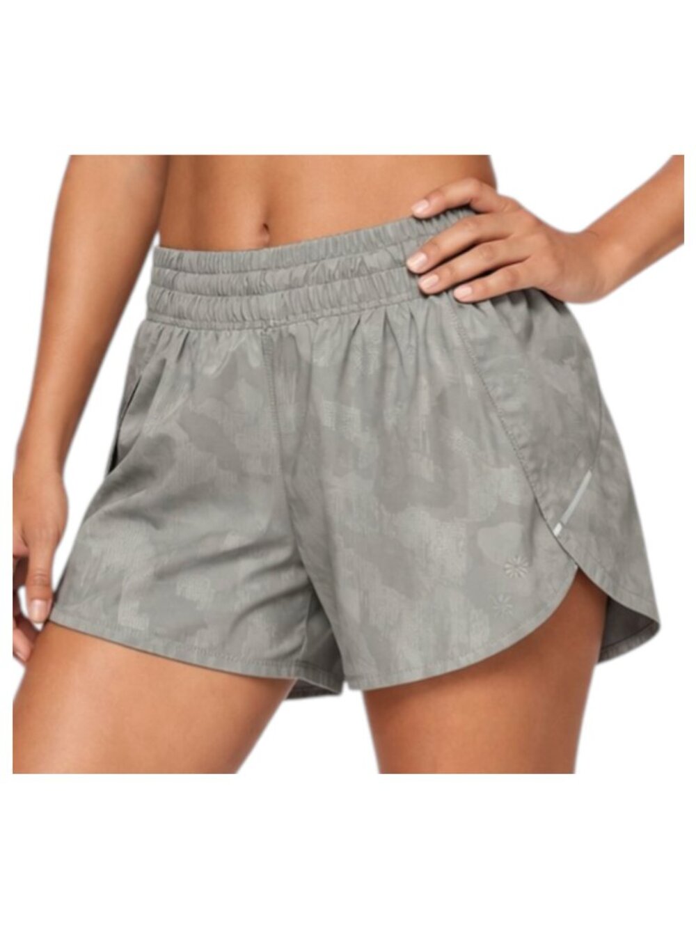 Athleta Hustle Run Shorts Grey Camo Built-In Liner XS